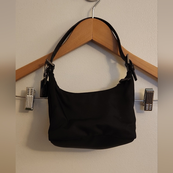 Coach Handbags - Coach Mini Twill/Leather Hobo Saddle Bag Black